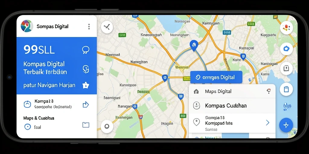 Screenshot antarmuka utama 99SLL dengan fitur kompas digital.