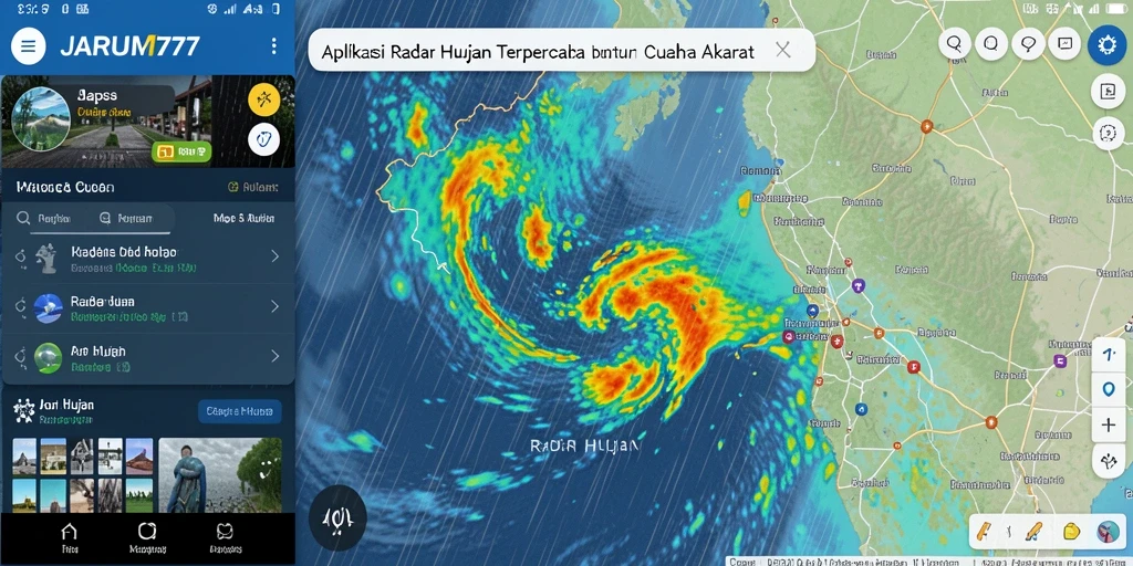 Antarmuka JARUM77 dengan tampilan radar hujan yang jelas dan informatif.
