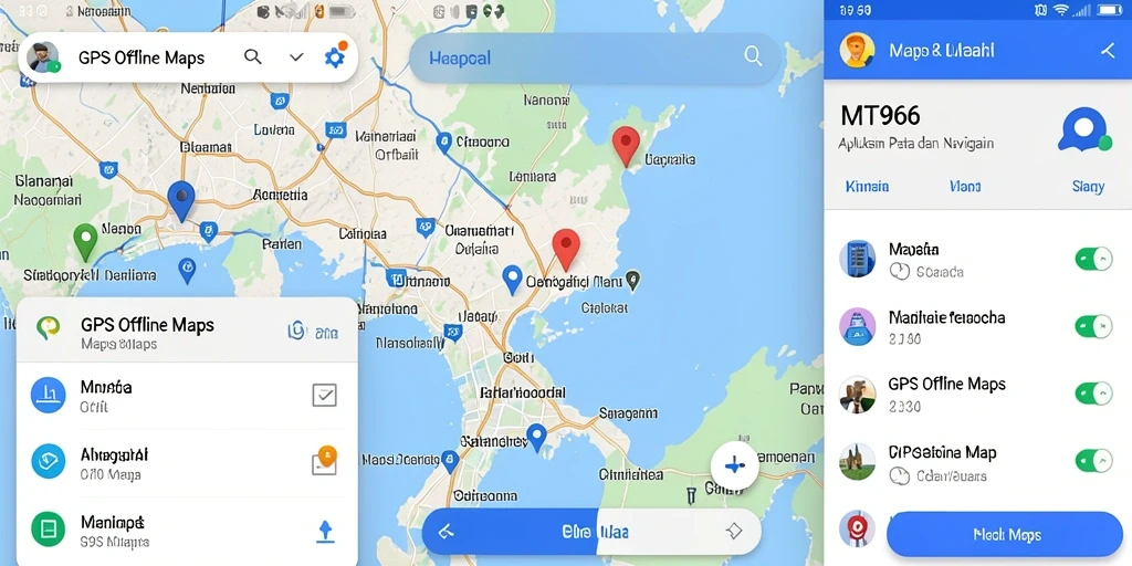 Tampilan antarmuka MT966 dengan fitur GPS Offline Maps yang intuitif.