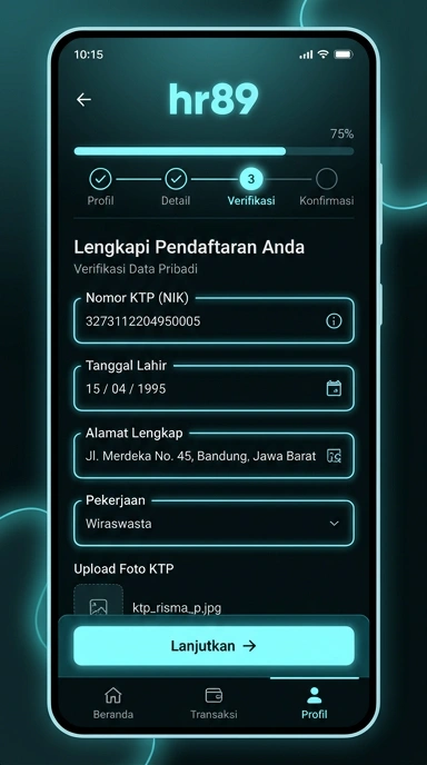 Tampilan halaman daftar hr89